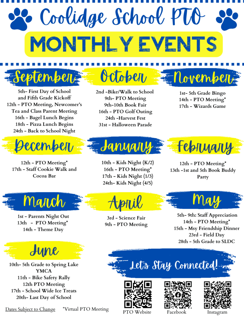 2024 Coolidge PTO events calendar